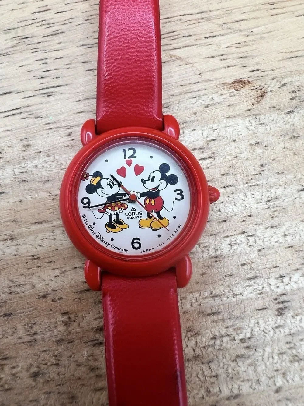 Vintage Disney Mickey Mouse & Minney Watch Lorus Quartz Faux Leather New Battery